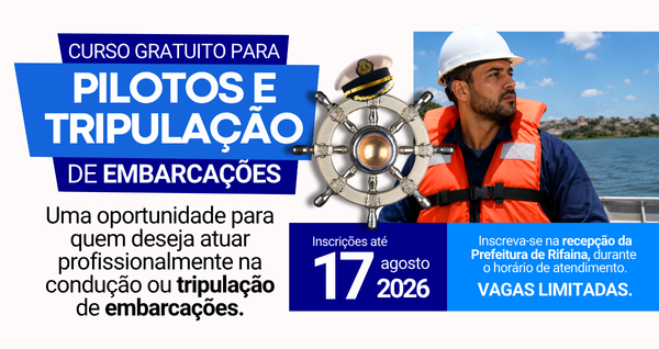 Prefeitura de Rifaina e Marinha do Brasil abrem inscrições para Curso de Formação de Aquaviários
