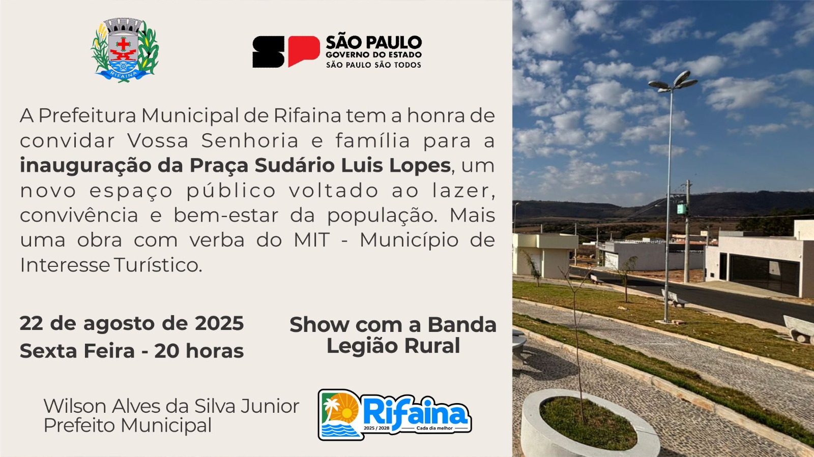 Rifaina inaugura no dia 22. a Praça Sudário Luis Lopes