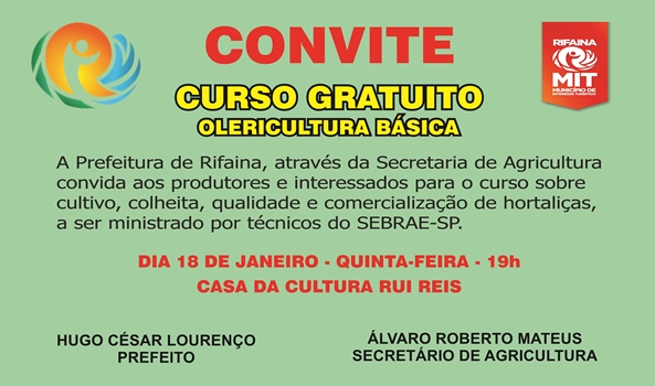 CIDADE OFERECE CURSO GRATUITO SOBRE CULTIVO, COLHEITA E QUALIDADE DE VERDURAS