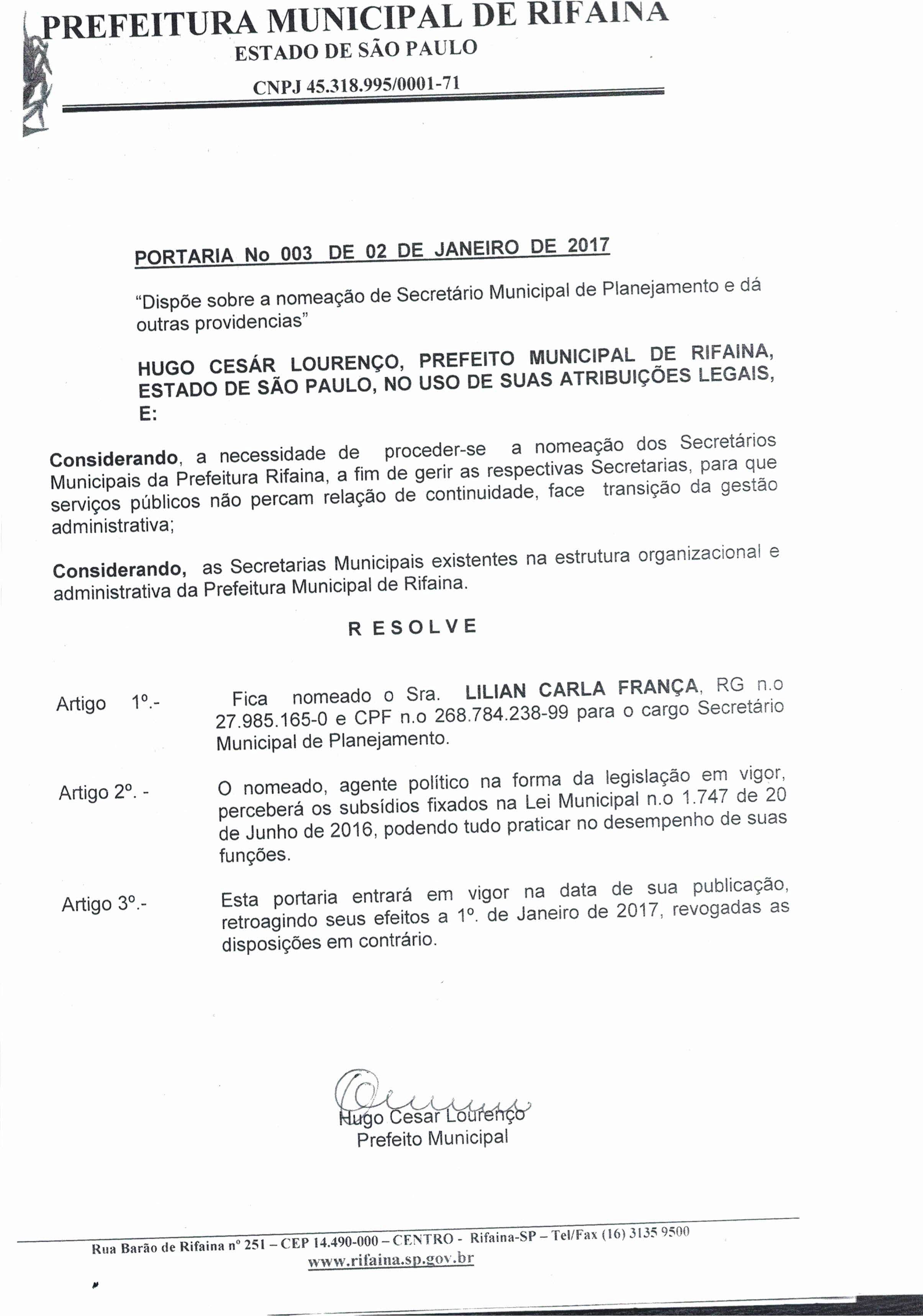 Portaria de nomeação