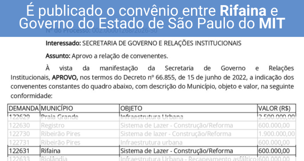 Rifaina garante R$ 600 mil do Governo do Estado para investimentos no turismo